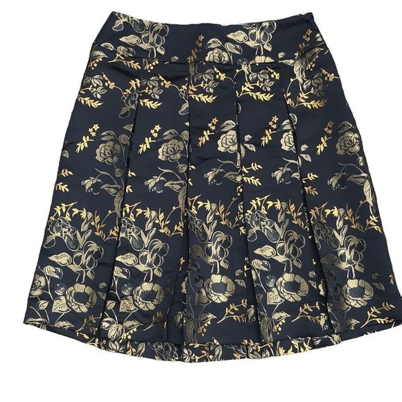 W Concept Dresses & Skirts - W Concept black and gold floral pleated below knee Asian inspired skirt size 6